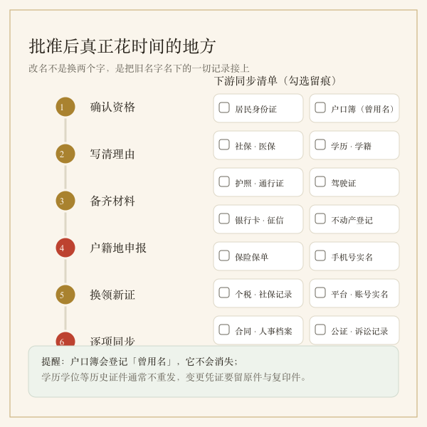 改名办理与证件同步流程清单图