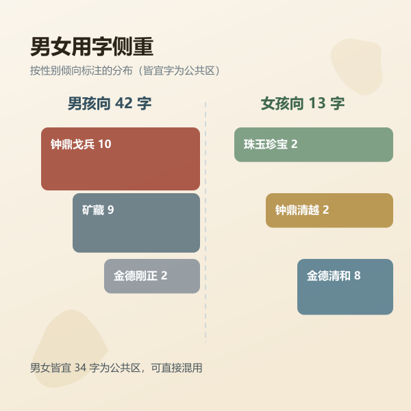 男孩与女孩缺金用字侧重对照:刚硬类与清亮类字的分布差异