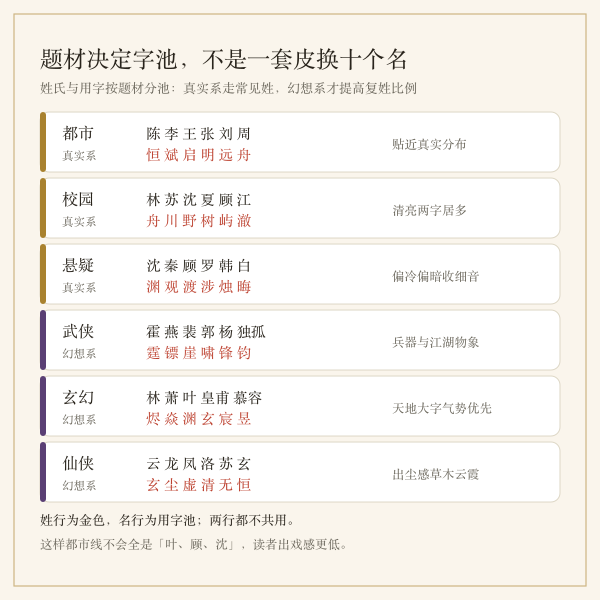 题材与姓氏用字池对应关系图